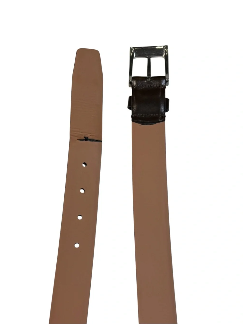 Ted Baker Brown Leather Dress Belt Matte Silver Buckle Adjustable Italy Men's 38